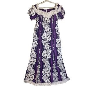 Royal Creations Made in Hawaii Purple White Floral Maxi Dress Sz Large NWT